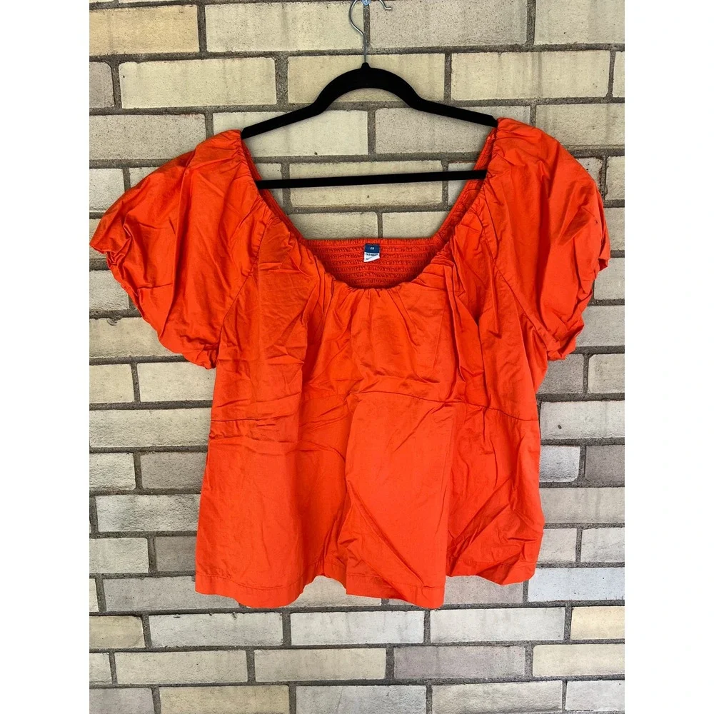 Old Navy Orange Puff Sleeve Smocked Back Cotton Top Size 2X